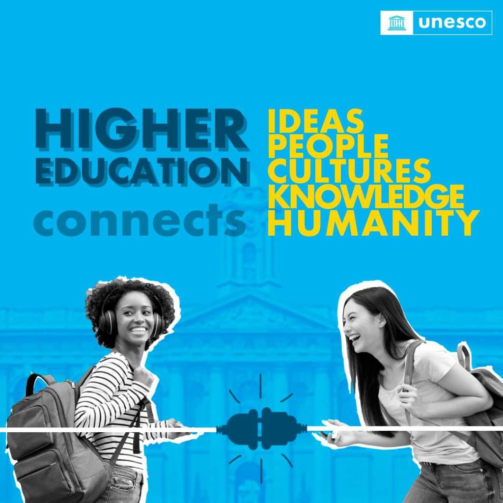 Higher Education Connects. Two women smiling